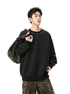 WUKONGYOUHUO | Áo Sweater Đôi Rộng Rãi Thiết Kế Thêu Đơn Giản Phong Cách Retro