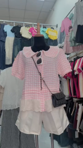 Set đồ mặc hè đi biển áo Đũi caro phối Ren bèo kèm quần Tapta siêu mát nhẹ nhàng tiểu thư