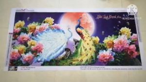 Tranh đính đá chim công và hoa mẫu đơn Phú quý bình an (chưa đính) DD9265