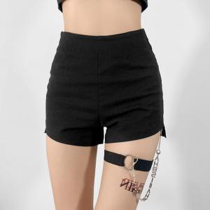 High Waist Short Pants Womens Casual Fashion Street Style Black Hot Pants Leg Ring Design Summer Trendy Outerwear Shorts