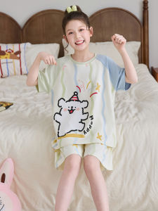 QIANSHUIMILU | Summer New Thin Cotton Short Sleeve Princess Style Girls Pajamas Set