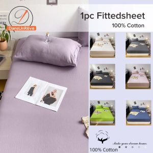 Dansunreve Plain Bedsheet Colorful Japanese Style Queen/King Fittedsheet Single/Super Single Washed Cotton Fitted Sheet
