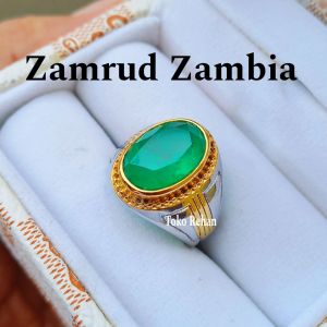 Cincin Batu Zamrud Zambia Mewah Kualitas Super