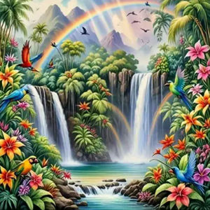 HUACAN 1pcs Diamond Painting Mountain Waterfall and Deer Art Scenic Canvas 5D DIY Diamond Embroidery Kits Rhinestone Craft