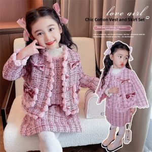 Little Girl Elegant Set Sleeveless Dress and Top for Autumn and Winter