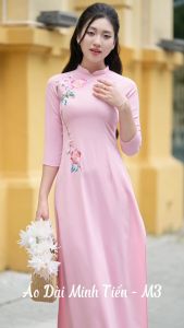 Áo Dài Lụa Mỹ Cao Cấp Họa Tiết Thêu Thủ Công Tỉ Mỉ Bằng Chỉ - Mã M3-2