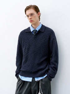 714street | Old Money Style Loose Textured Long Sleeve Mens Polo Shirt