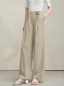 AMII | Pearl-Decorated Metal Clasps Pleated Loose Trousers
