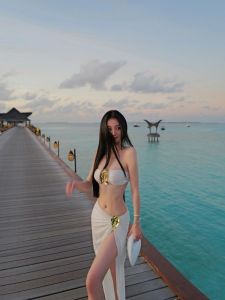 Nalyza Metal Bikini Set Beach Vacation Style Asymmetrical Hem Tube Dress Two-Piece Swimsuit Summer Season Sleeveless One-Shoulder