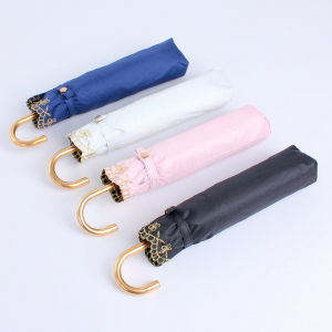 Mũi Móc Cong Màu Vàng Thêu Sao Đen Chống Nắng Che Nắng Cho Nữ Mũi Gậy Gấp Ba Mảnh Chống Mưa Và Nắng Hai Mặt