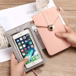 Touchscreen Womens Mini Crossbody Phone Bag Lightweight Coin Purse Fashionable Korean Style PU Leather Printed Bag for Youth