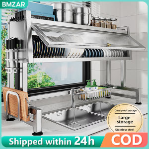 BMZAR 304 Stainless steel Dish Cabinet Rack Dustproof Drain Rack With Cabinet Door Over-The-Sink Drainer
