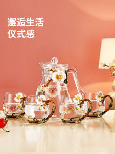 Noshman Enamel Color High Temperature Resistant Glass Teapot Cup Set for Home Living Room Guest Tea Tools Nordic Style 5 Pieces