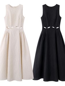 ชุดเดรสคอตตอนสีขาว ทรงเอ แขนกุด ดีไซน์ฝรั่งเศส ปักลาย ทรงหลวม แฟชั่นฤดูร้อน 2023 ชุดเดรสผู้หญิง