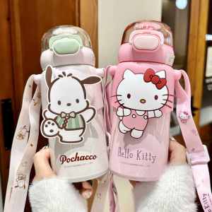 Hellokitty Pachatou Dog Straw Insulated Mug Food Grade Water Bottle Childrens School Use Straight Drinking Cup Cute Cartoon Style