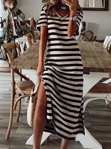 Casual Summer T-shirt Dress Loose Beachwear Street Style Short Sleeve round Neck Midi Dress Womens Fashion Summer Dress