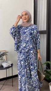 SETELAN ROK DELINA SET 2 IN 1 ONESET ROK TERBARU FASHION MUSLIMAH WANITA RAYON MOTIF KEKINIAN BUSUI FRIENDLY