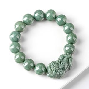 TIMESWIND Natural Burmese Jade Green Ice Pixiu with Certificate Simple Beaded Bracelet Y1B