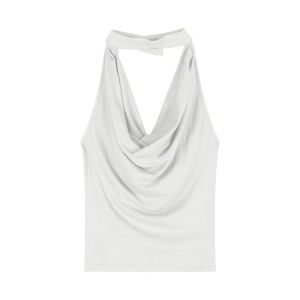 Slim Fit Short Sleeve Ruched Neck Tie Vest Womens Summery Fashion Backless Outerwear for 18-24 Birthday Parties