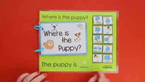 Bộ học liệu Montessori bóc dán cho bé làm quen với GIỚI TỪ "Where is the Puppy"