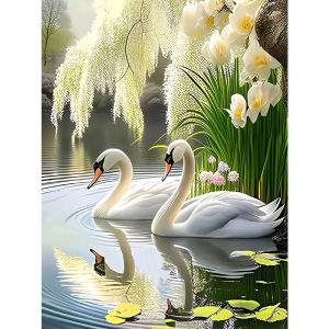 KAYOU | Bộ Tranh Tô Màu Theo Số Dành Cho Người Lớn 40x50CM Tranh Vẽ Thiên Nga Trên Hồ Tranh Vẽ Vải Bố Tự Làm Đồ Thủ Công Mỹ Nghệ Cho Người Mới Bắt Đầu Đồ Trang Trí Tường Nhà Quà Tặng