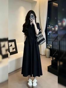Ge·an·fei | Elegant High-end Style French Hepburn Black Waist-cinching Slimming Long Dress