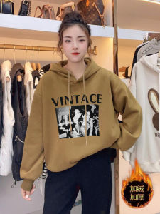 เสื้อสเวตเตอร์มีฮู้ดผู้หญิงทรงหลวม คอลเลกชั่นฤดูใบไม้ผลิและฤดูใบไม้ร่วง แฟชั่นอเนกประสงค์ พิมพ์ลายตัวอักษรและตัวละคร เสื้อผ้าทำงานสไตล์เกาหลี