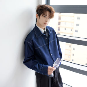 Áo Sơ Mi Nam Dài Tay Denim Splicing Phong Cách Sicily 2025 Mới Của Sang Trọng Lịch SựERRO Áo Sơ Mi Nam Dáng Rộng Mùa Thu Thường Ngày