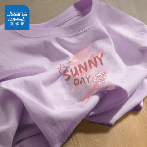 เสื้อยืดคอกลมแขนสั้นผ้าฝ้ายแท้ KMV Jeanswest สีขาว สำหรับผู้หญิง ทรงหลวม ลำลอง ฤดูร้อน 2025 เสื้อตัวบน