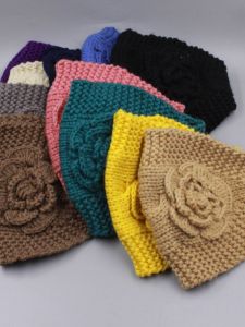 Ladieswear Headdress Winter New Wool Wide-Brimmed Flower Hair Band Heattech Headband Covering Hair Breaking Handmade Knitting Face Washing Hair Fixer