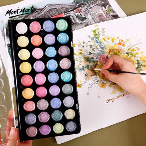 Mont Marte 16/18/36 Colors Pearlescent Metallic Solid Watercolor Paint Set With Water Brush Pen Glitter Watercolour Pigment painting Art Supplies