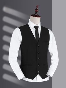 ROMON | Lormen Mens Business Casual Wedding Groomsmen Workwear Vest Slim Fit Polyester Blend No-Button Pure Color Professional Suit