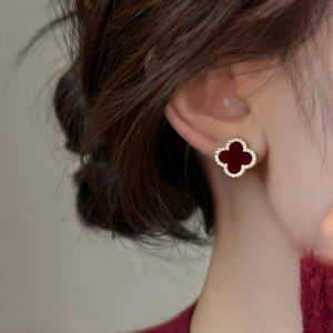 Pianist | Red Velvet Four-Leaf Earrings Sterling Silver 925
