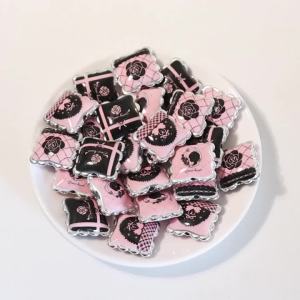 5pcs Acrylic Beads Sweet Pink Black Pillow Square Loose Spacer Beads For Jewelry Making DIY Crafts Necklace Keychain Accessories