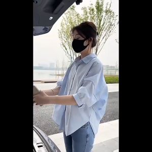 Korean Short-sleeved Shirt Womens Summer Thin Sunscreen Loose Blouse Tops  W211