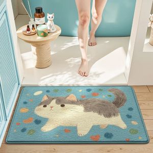 VIKAMA Cartoon Adorable Kitten Doormat Comfortable Noise-Reducing Entrance Hallway Mat Bathroom Rug Home Decor