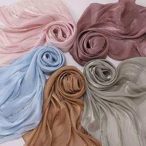 Jifang Stamping Gold Rhinestones Striped Line Wrinkle Crinkle Shimmer Silk Feeling Chiffon Shawl Pashmina Muslim Hijab Shawls WC94