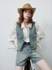 Toyouth | Bộ Áo Khoác và Quần Short Denim Cotton Phong Cách Vintage