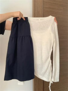 Spring Fashion Womens Set High-End Sun Protection Cover up Strap Dresses Korean TV Series Style Two-Piece Set round Neck Short Sleeve