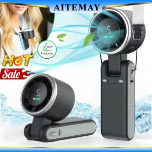 Aitemay Cool Down Portable Turbo Handheld Fan with 5 Speed Levels Foldable Design Digital Screen Display USB/Type-C Rechargeable for Travel and Outdoor Cooling