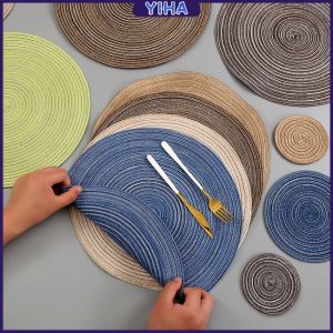 Yiha แผ่นรองจาน ที่รองจานอเนกประสงค์ ทรงกลม ทนความร้อน ที่รองจานสไตล์ญี่ปุ่น กันลื่น ทำความสะอาดง่าย เหมาะกับการใช้งานในครัวลายหรู