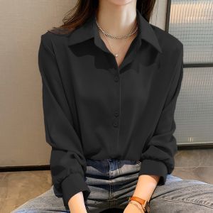 Black Long Sleeve Womens Shirt Slimming Tummy Covering Fashionable Base Layer Polo Neck Polyester Fiber Korean Style Commute Wind