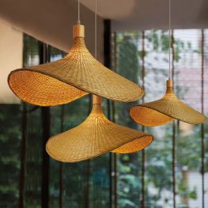 LANTU Chinese Bamboo Art LED Pendant Light Warm Light Decorative Hanging Lamp for Bar Counter Kitchen Island Dining Table