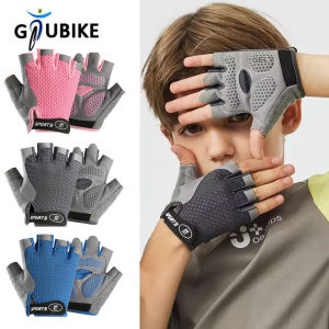 GTUBIKE Kids Cycling Skateboard Gloves Anti-Slip Summer Spring Sports Half-Finger Gloves Shock-Absorbing Children Aged 5-12