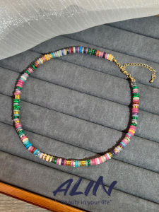 Dopamine Colored Beaded Necklace Natural Stone Layered Clavicle Chain INS Niche Design High-End Glass Neck Chain Fashion Jewelry