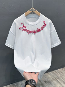 Áo Thun Nam Tay Ngắn Cổ Tròn Đính Ngọc Trai Phong Cách Mỹ Mùa Hè 2025 Cổ Điển Rộng Rãi Thường Ngày