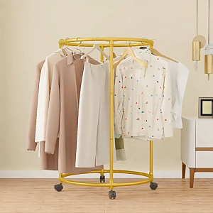 Rotating Clothes Rack with Wheels Thicken Circular Standing Drying Rack Heavy Duty Outdoor Indoor Metal Hanging Rack Round Clothes Rack Removable Towel Rack Large Capacity