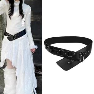 เข็มขัดเอวสไตล์อเมริกันย้อนยุคสำหรับผู้หญิง กระเป๋าคาดเอวสีดำ หัวเข็มขัด กระโปรงครึ่งตัว ตกแต่งเสื้อกันหนาว เข็มขัดแฟชั่น