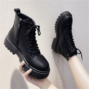 รองเท้าบูท สีดำ ใหม่ 2022 สีดำ รองเท้าคนอ้วน หุ้ม ลูกไม้