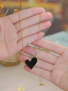K60 Kalung Wanita Titanium Steel Warna hitam Love Hati Korea Fashion